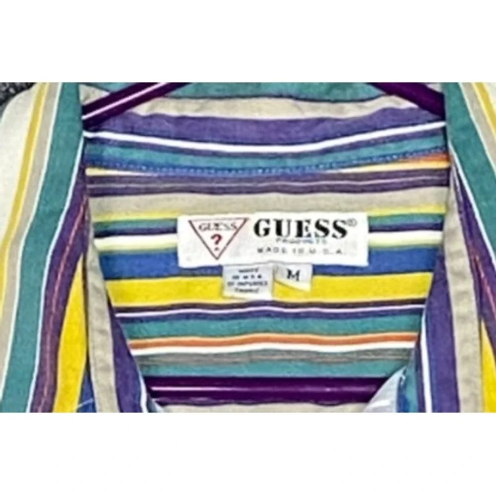 Guess USA VTG 90s Striped Short‎ Sleeve Button Up Shirt Mens M Multicolor Cotton